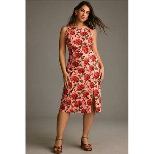 By Anthropologie Floral Ruffled Halter Dress 2X • Peplum Waist • Pink Rose Print